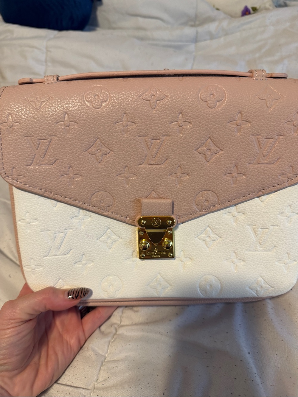 Pink & White Monogram Pochette with Gold-Tone Lock